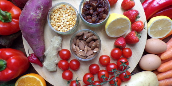 An assortment of fruits and vegetables.