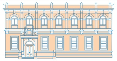 illustration of large Victorian building with lots of windows and red brick