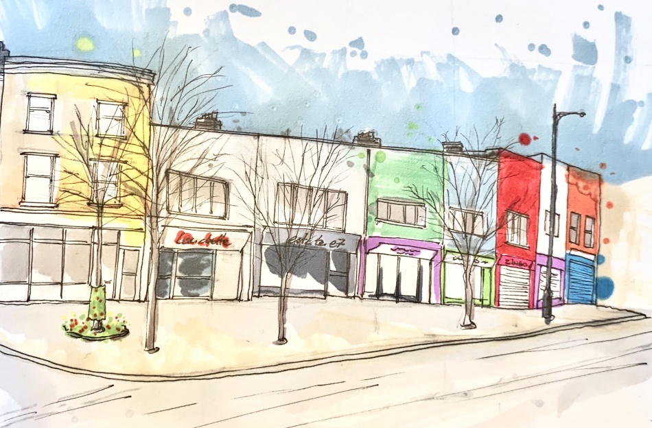 Drawing of Woodrgrange Road in Forest Gate