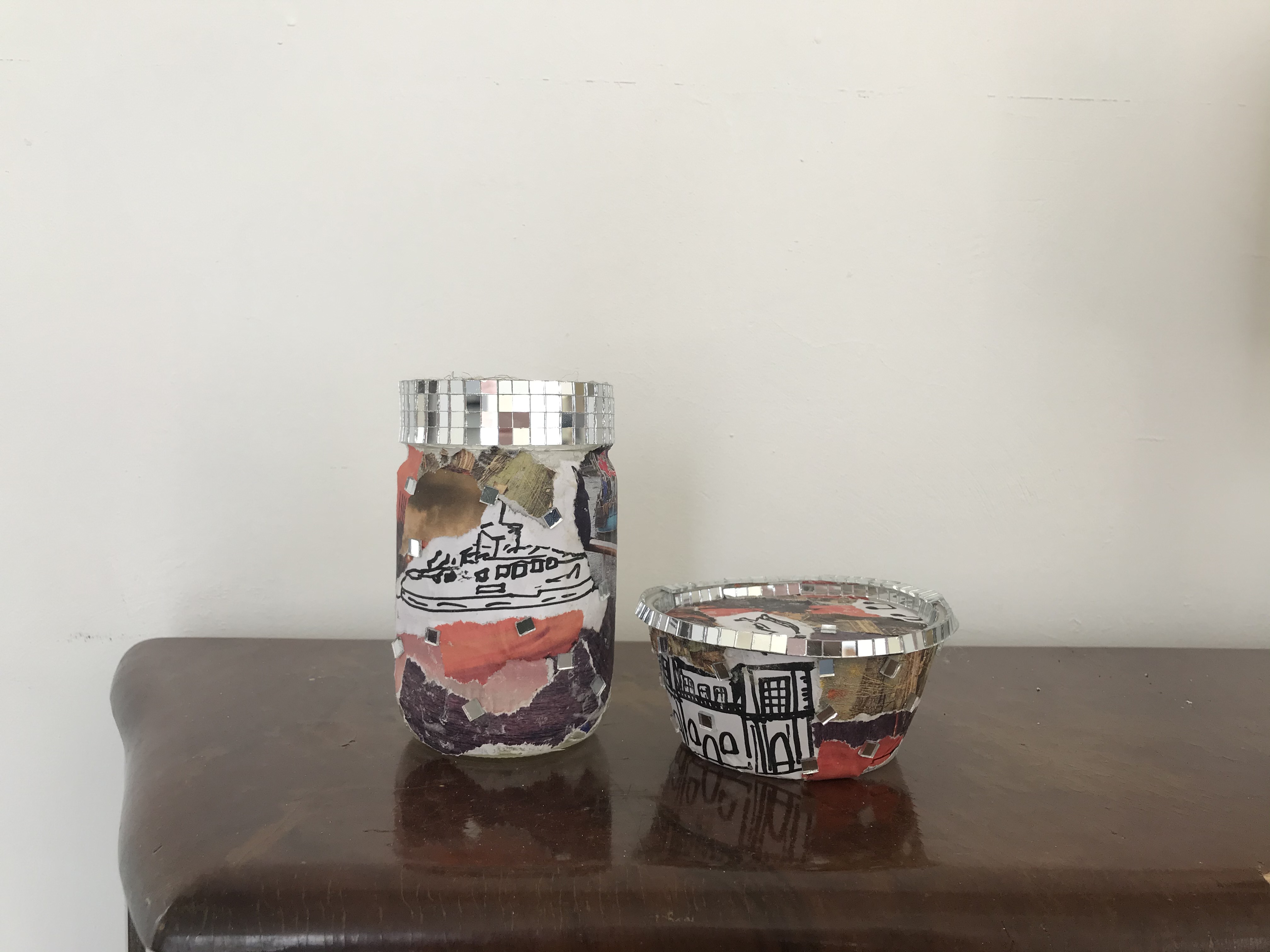 Image of a decorated container using home art materials