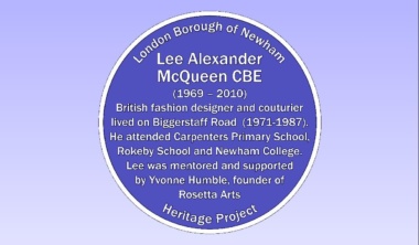 Artists impression of commemorative plaque for fashion legend Lee Alexander McQueen CBE