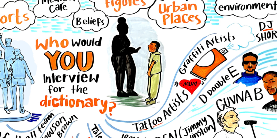 Illustration featuring depicting arts and ideas,