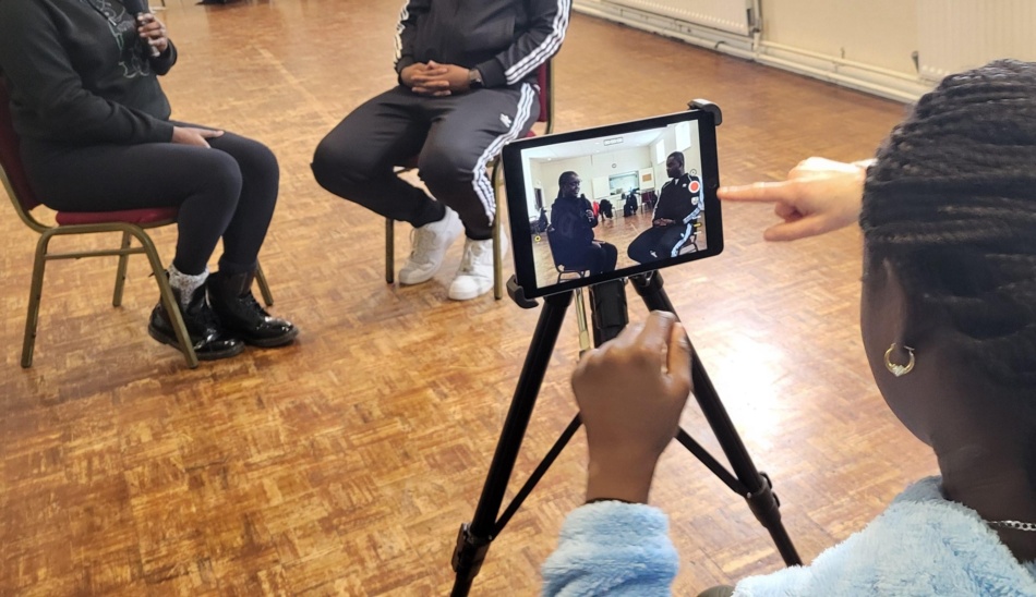 Act Up interview being recorded