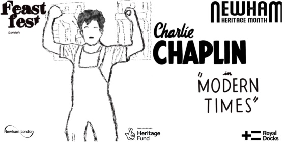 A sketch of a film poster for Charlie Chaplin's Modern Times