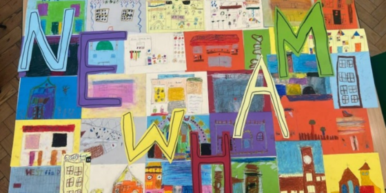 A large artwork featuring drawings inspired by artists in Newham