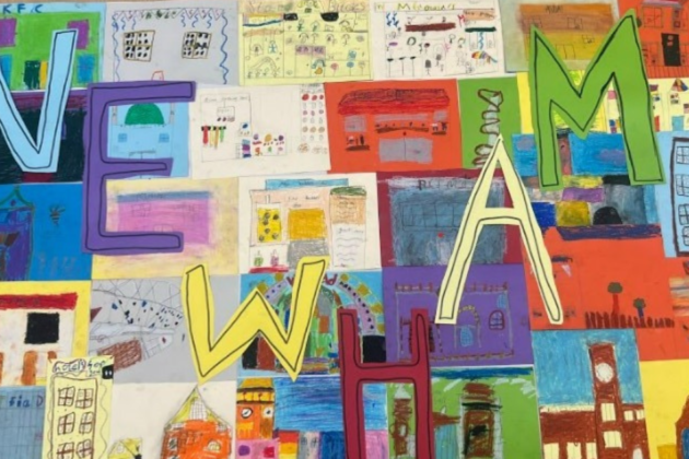 A large artwork featuring drawings inspired by artists in Newham