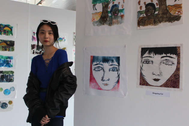Students attending the 'Celebrating Sonia Boyce' exhibition on the opening day during Newham Heritage Month
