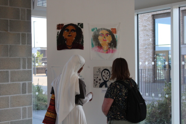 Students attending the 'Celebrating Sonia Boyce' exhibition on the opening day during Newham Heritage Month