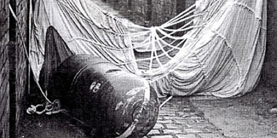 A parachute bomb in residential street